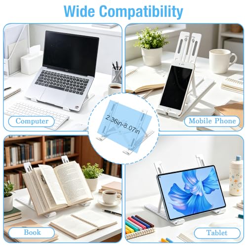 Marte Vanci Laptop Stand for Desk, Portable Computer Riser with 10 Adjustable Levels, Foldable Notebook Holder Ergonomic Ventilated Cooling ABS Computer Stand for Laptops Tablets White - color: White