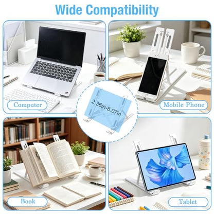 Marte Vanci Laptop Stand for Desk, Portable Computer Riser with 10 Adjustable Levels, Foldable Notebook Holder Ergonomic Ventilated Cooling ABS Computer Stand for Laptops Tablets White - color: White