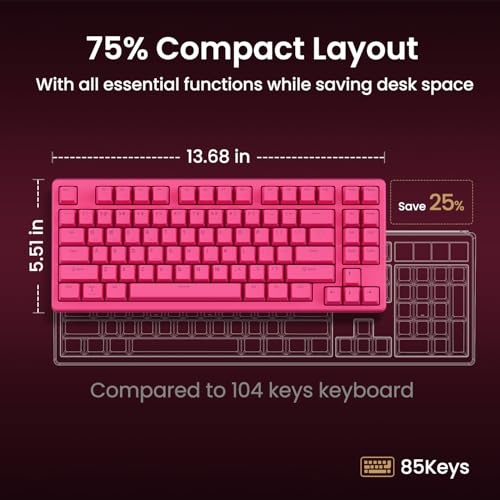 Kisnt KN85 Wireless Silent Mechanical Keyboard, 75% Layout, Bluetooth/2.4GHz/USB-C, Custom RGB Backlit, Hot Swappable, Quiet Typing for Windows/Mac/PC (Berry Red) - color: Berry Red