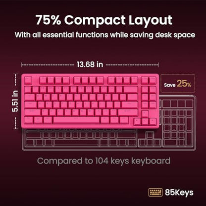Kisnt KN85 Wireless Silent Mechanical Keyboard, 75% Layout, Bluetooth/2.4GHz/USB-C, Custom RGB Backlit, Hot Swappable, Quiet Typing for Windows/Mac/PC (Berry Red) - color: Berry Red
