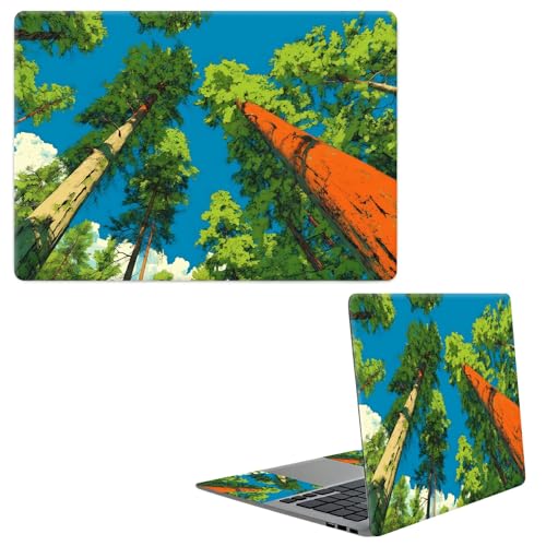 Laptop Skin Sticker Decal, Universal Protective Cover Fit 12 13 14 15.6 Inch Notebook, Reusable Water-Resistant Vinyl Decal w/ 2 Wrist Pads for Business Travel Office, Green Forest Trees - color: Green Forest Trees