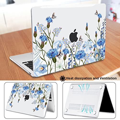 Compatible with MacBook Air 13 inch Case M5 2026 2025-2022 A3449 A3240 M4 A3113 M3 A2681 M2 Chip, Crystal Pattern Plastic Hard Case Cover for Mac Air 13.6 M5 Touch ID, Tropical Blue Flowers - color: Tropical Blue Flowers