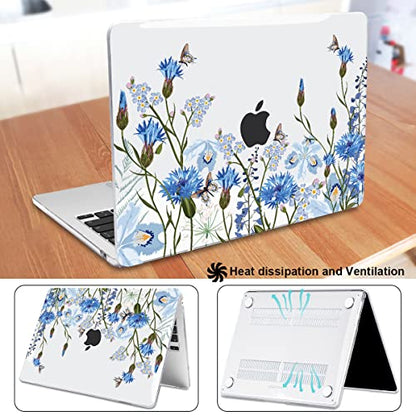 Compatible with MacBook Air 13 inch Case M5 2026 2025-2022 A3449 A3240 M4 A3113 M3 A2681 M2 Chip, Crystal Pattern Plastic Hard Case Cover for Mac Air 13.6 M5 Touch ID, Tropical Blue Flowers - color: Tropical Blue Flowers
