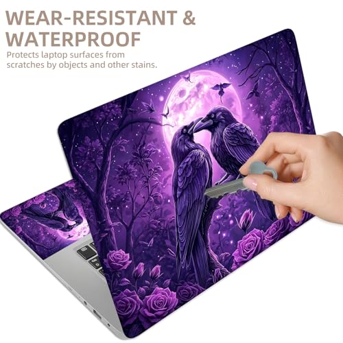 Universal Laptop Skin Sticker for 12/13/14/15.6 Inch Laptops, Reusable Vinyl Laptop Decal Cover, Waterproof Scratch Resistant Notebook Skin with 2 Wrist Pads,Purple Ravens - color: Purple Ravens
