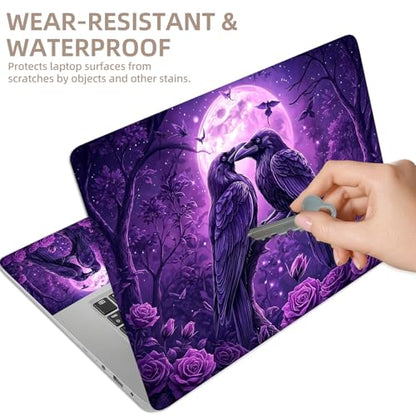 Universal Laptop Skin Sticker for 12/13/14/15.6 Inch Laptops, Reusable Vinyl Laptop Decal Cover, Waterproof Scratch Resistant Notebook Skin with 2 Wrist Pads,Purple Ravens - color: Purple Ravens