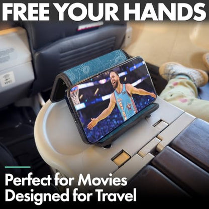 Airplane Phone Holder - Foldable Phone Stand for Plane Travel | Aluminum Build, 9 x 5 in. Topography, Tabletop Mount Desk, Plane Tray Seat back, Treadmill, Fits iPhone Cell Phone - color: Topography, size: Large