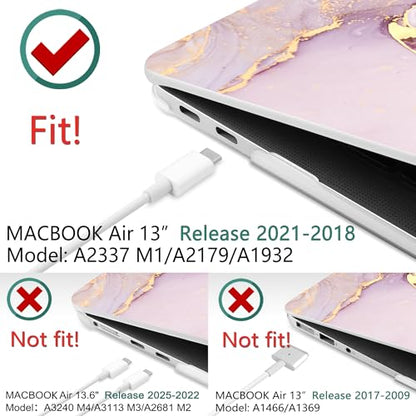 DONGKE Compatible with MacBook Air 13 inch Case 2021 2020 2019 2018 Release A2337 M1 A2179 A1932 with Retina Display & Touch ID, Plastic Hard Shell & Keyboard Cover - Marble - color: Marble