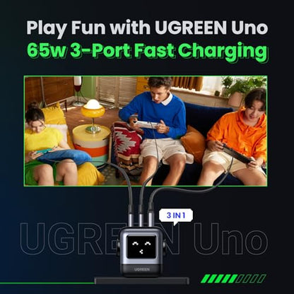 UGREEN Uno 65W USB C Charger Block, Nexode 3-Port GaN Fast Charger with Screen, Fun Robot Gifts for Men Women, Compatible with iPhone 17, MacBook Pro/Air/Neo, XPS, Galaxy S26, Steam Deck, Black - color: Black