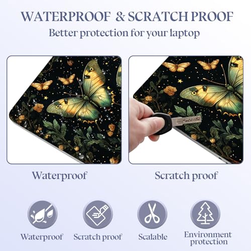 Universal Laptop Skin Sticker Decal,15.6 Inch Laptop Vinyl Cover for 13" 14" 15.6" Laptop,Scratch-Resistant Waterproof Protector Wrap,Reusable with Wrist Pads,Golden Butterflies on Starry - color: Golden Butterflies on Starry
