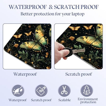 Universal Laptop Skin Sticker Decal,15.6 Inch Laptop Vinyl Cover for 13" 14" 15.6" Laptop,Scratch-Resistant Waterproof Protector Wrap,Reusable with Wrist Pads,Golden Butterflies on Starry - color: Golden Butterflies on Starry