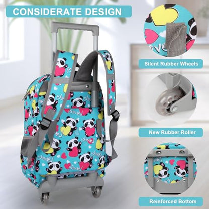 Tilami Rolling Backpack for Kids 18 Inch Double Handle Wheeled Bookbag for Boys & Girls for School & Travel,Panda - color: Panda