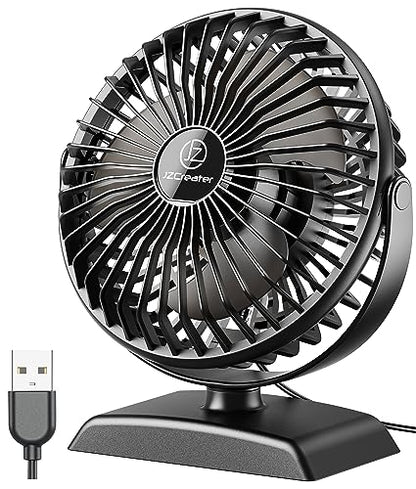 JZCreater USB Desk Fan, USB Fan Mini, 360 Rotation Desktop Fan with 3 Speed, Table Personal Cooling Fan, Quiet Mini Desk Fan, USB Powered, Small Fan for Home Office Bedroom Car Travel,Black+Black - color: 282-Black+Black