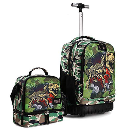 Tilami Rolling Backpack 19 inch with Lunch Bag Wheeled Laptop Backpack, Dinosaur Camouflage - color: Dinosaur Camouflage