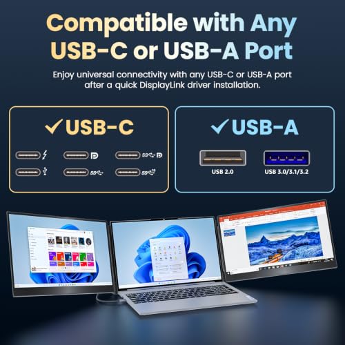 Upperizon Portable Monitor Foldable Dual Screen 15.6 inch FHD 90% sRGB 60Hz IPS USB-C Travel Monitor for Laptop Mac Windows, DisplayLink Triple Screen Extender with Kickstand - size: 15.6-inch