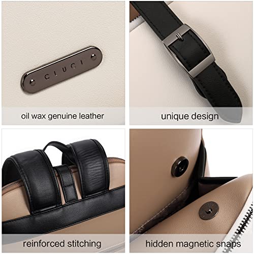 CLUCI Leather Backpack for Women, 15.6 inch Laptop Bag, Large Genuine Work Backpack Travel Back - color: 0-0 A-beige With Apricot and Black（pu Leather)