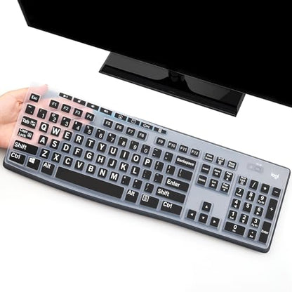 Keyboard Cover Skin Protector with Large Letters Fit Logitech MK295 MK275 MK270 Keyboard, Logitech K200 K260 K270 K275 K295 MK200 MK260 Ultra Thin Desktop PC Silicone Keyboard Cover - color: Large Letters Black