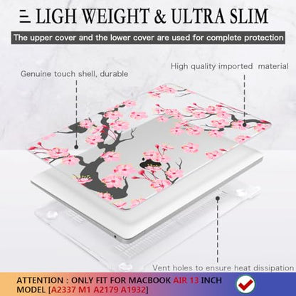 CISSOOK Compatible with MacBook Air 13 inch Case Pink 2021 2020 2019 2018 | A2337 A2179 A1932, 4in1 Set Hard Shell Case Keyboard Cover Screen Protector for MacBook Air 13 inch M1, Cherry Blossoms - color: Cherry blossoms