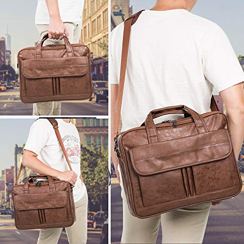 seyfocnia Men's Business Travel Briefcase Leather Handmade Messenger Bags Laptop Bag - color: Brown, size: 17.3inch