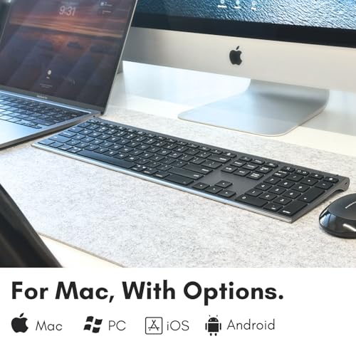 Macally Wireless Bluetooth Keyboard for Mac - Compatible Apple Keyboard or MacBook Pro/Air, iMac - Multi-Device, Up to 3 Devices with 110 Keys, 20 Shortcuts, Numeric Keypad, and Rechargeable - color: Space Gray
