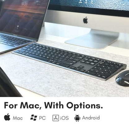 Macally Wireless Bluetooth Keyboard for Mac - Compatible Apple Keyboard or MacBook Pro/Air, iMac - Multi-Device, Up to 3 Devices with 110 Keys, 20 Shortcuts, Numeric Keypad, and Rechargeable - color: Space Gray