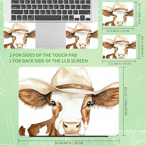 Laptop Skin Sticker Decal, Universal Protective Cover Fit 12 13 14 15.6 Inch Notebook, Reusable Water-Resistant Vinyl Decal w/ 2 Wrist Pads for Business Travel Office, Hat Cow - color: Hat Cow