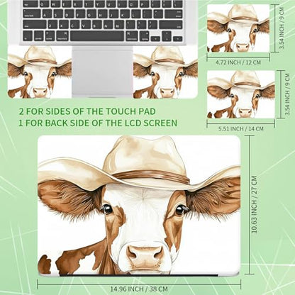 Laptop Skin Sticker Decal, Universal Protective Cover Fit 12 13 14 15.6 Inch Notebook, Reusable Water-Resistant Vinyl Decal w/ 2 Wrist Pads for Business Travel Office, Hat Cow - color: Hat Cow
