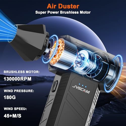 Compressed Air Duster-130000RPM Super Power Air Blower with Brushless Motor | 3-speed adjustable rechargeable Air Duster for PCs, Keyboards, Cars, Outdoor Use, the Home, and Clearing Snow and Leaves