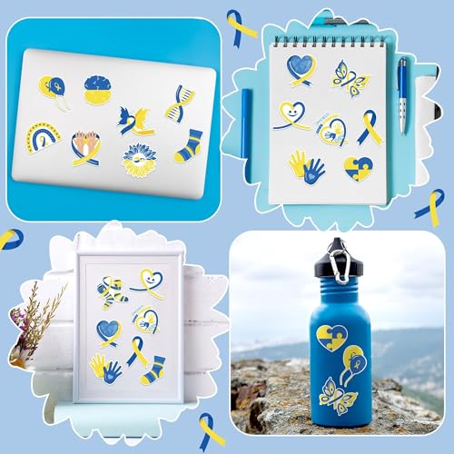 Down Syndrome Stickers Rolls - 1000 Pcs Down Syndrome Awareness Month Waterproof Vinyl Reusable Laptop Stickers Coloring Book Scrapbook Water Bottle Page Activity Pad Party Favors Skateboard - style: Down Syndrome Awareness Month