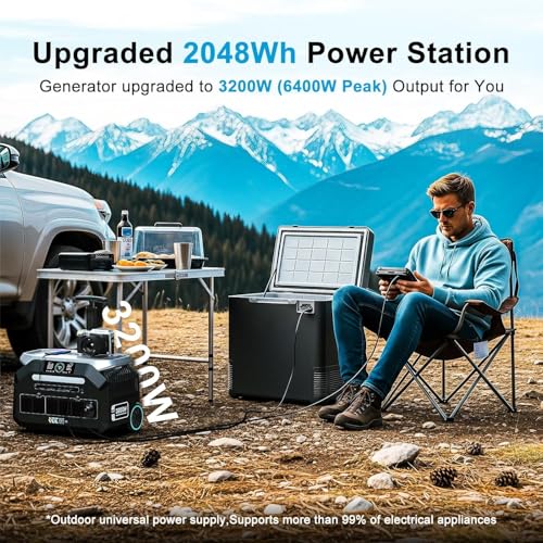 IEE 3200W Portable Power Station P3200 with 1x200W Solar Panel, 2048Wh Solar Generator, 1800W AC Charging, AC Outlets x 4, LiFePO4 Battery Power Station for Home Backup, Camping, RV, Emergency