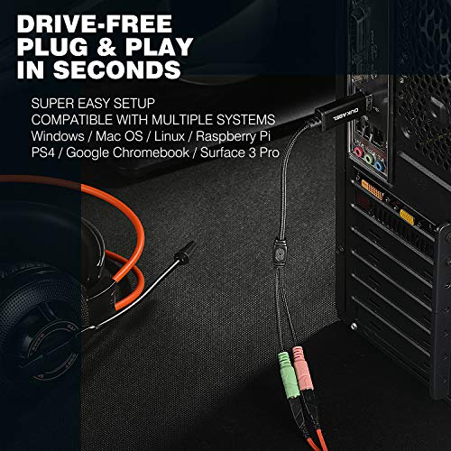 USB Audio Adapter with 3.5mm Jack External USB Sound Adapter - 30CM | USB External Stereo Sound Card with 3.5mm Earphone and Microphone for PS4, PS5, Windows, Mac, Linux, Plug and Play - size: 9.8 inch / 25 cm