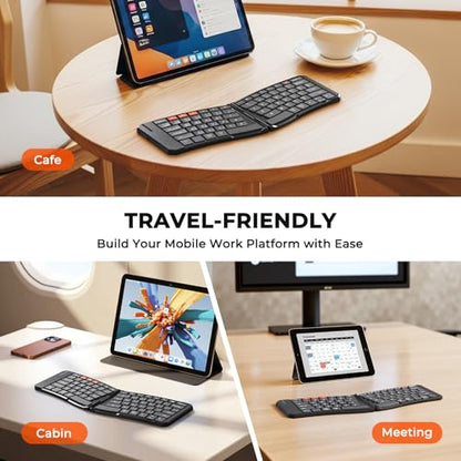 MEETION Foldable Bluetooth Keyboard, Split Ergonomic, Portable | Compact rechargeable folding keyboard with split ergonomic design, ideal for business travel, for Windows, Mac, iPad, Android