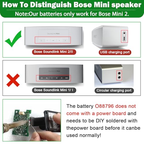 Futurebatt 088796 Replacement Battery for Bose Soundlink Mini 2 Speaker 088772 088789，for Soundlink Mini II Bluetooth Speaker - size: 088796 4.92, 3.15, 2.20in