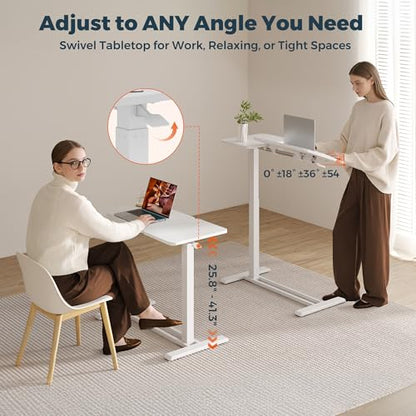 32''Large Pneumatic Overbed Tilting Bedside Table,Desk with Wheels | 31.6" x 15.7" White Double Flip Tabletop,Hospital Medical Bedside Table,Overbed Table with Wheels,Small Standing Desk - color: White, size: Large