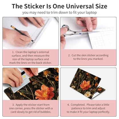 Laptop Skin Sticker 3-Piece Set,Garden with Flowers and Insects | Trim-to-fit 3-piece vinyl set with one 15 x 10.6 in lid skin and two palm-rest decals for many 12-15.6 in laptops - color: Garden With Flowers And Insects