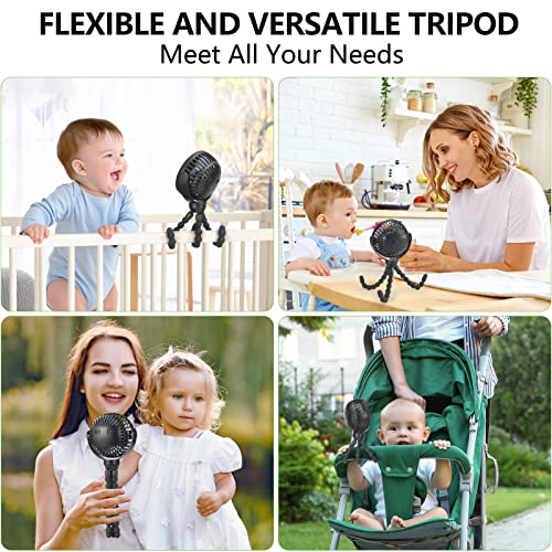 snawowo Mini Portable Baby stroller Fan, Battery Operated Personal Small Handheld Fan, 360° Rotate Flexible Tripod Rechargeable Clip On for Car Seat Crib Bike Treadmill Travel Camping Black - color: U-Black