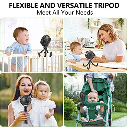 snawowo Mini Portable Baby stroller Fan, Battery Operated Personal Small Handheld Fan, 360° Rotate Flexible Tripod Rechargeable Clip On for Car Seat Crib Bike Treadmill Travel Camping Black - color: U-Black