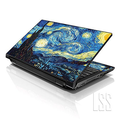 LSS 15 15.6 inches Laptop Sleeve Bag with Matching Laptop Skin Sticker Combo | Carrying Case w/Handle & Adjustable Shoulder Strap for 14" 15" 15.6" - Starry Night - color: Starry Night, size: 15 inch
