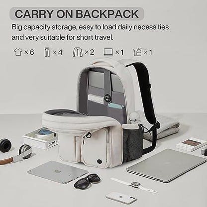 mixi Large Expandable Travel Laptop Backpack, Lightweight Durable College Bookbag Men Woman 15.6" Computer Bag, Water Resistant Outdoor Hiking Backpacks With Multifunction Pockets, Beige - color: Beige Expandable