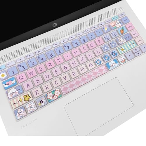 Cute Silicone Keyboard Cover for HP Pavilion x360 14 14-BA/BF/BW/CD/CF/DQ/DK/DH/DS/DF/FQ Series, 14-dk1013dx/dk1003dx/dk0002dx 14-dq1043cl 14-fq0013dx, Cute Bunny - color: Cute Bunny