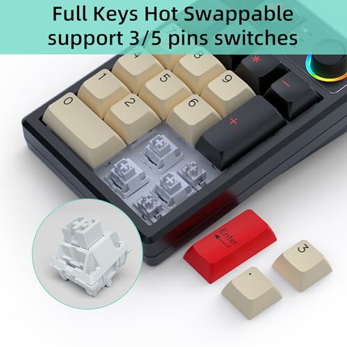 KEYCOOL K19 Wireless Numeric Keyboard, Mechanical Number Keypad Hot-swappable Bluetooth Numpad 5.0/2.4GHz, RGB Multi-Function Knob Numerical Keyboard for Laptop Mac Win iOS Android - color: Black 19 Key