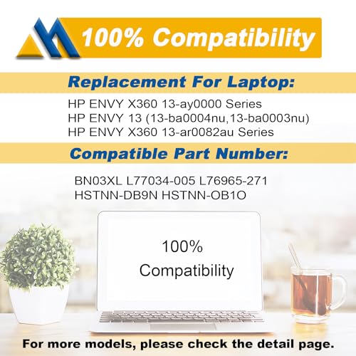 BN03XL L77034-005 Laptop Battery Replacement for HP Envy 13 13-ba 13-AR 13-AY Envy X360 15 2020 15-ED 15M-EE 15M-EE0013DX 15M-EE0023DX Series Notebook HSTNN-DB9N L76985-271 L77034-005 L73965-271 - size: 10.76*4.02*0.23 inch BN03XL