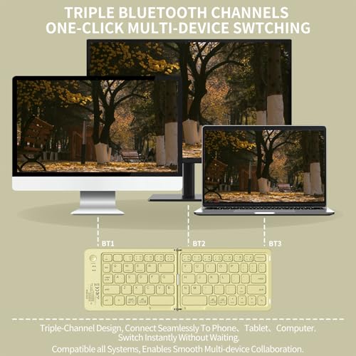 Foldable Bluetooth Keyboard with UV Printing Technology Rechargeable Keyboards,Compact Wireless Travel Keyboards for iPad, Smartphone, Tablet and Laptop - Z1 Coffee - color: Z1 Coffee