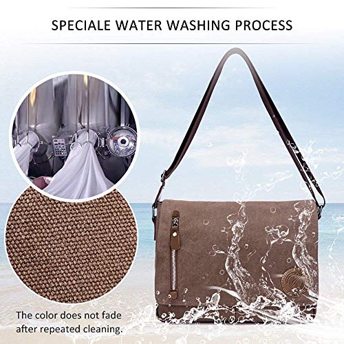 Unisex Messenger Bag Casual Canvas Bag Shoulder Sling Bag Satchel Messenger Bag for Men Work Office 13 inch Laptop Bag (Medium-Coffee) - color: Coffee