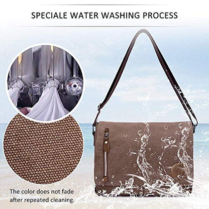 Unisex Messenger Bag Casual Canvas Bag Shoulder Sling Bag Satchel Messenger Bag for Men Work Office 13 inch Laptop Bag (Medium-Coffee) - color: Coffee