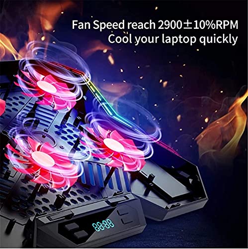 Laptop Cooling Pad, Gaming Notebook Cooler for Up to 17 Inch Laptop, 6 Fans with Blue Light, 7 Heights Adjustment, 2 USB Port and Colorful LED Light