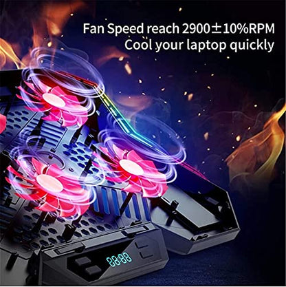 Laptop Cooling Pad, Gaming Notebook Cooler for Up to 17 Inch Laptop, 6 Fans with Blue Light, 7 Heights Adjustment, 2 USB Port and Colorful LED Light