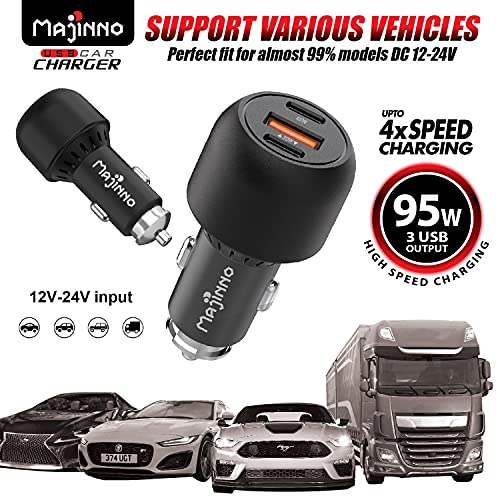 USB C Car Charger Fast Charge pd PPS 95w for iPhone Laptop 65w 30w Super Type QC 3.0 Cigarette Lighter Adapter MacBook Ipad Pixel Chargers Usbc Black Matte