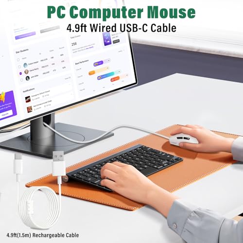 E-YOOSO XuanGui Rechargeable Wireless Mouse,Bluetooth Mouse for Laptop,Tri-Mode 2.4G/BT5.1/USB C,150 Hour Battery Life,5-Level DPI 4000 Max,50g Lightweight,for Laptop/PC/Computer/Mac/Tablet (White-2) - color: White-2