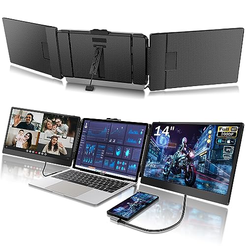 Laptop Screen Extender - 14 Inch 1080p FHD IPS Triple Portable Monitor for 13-17.3 Inch Laptops - Plug and Play Type-C/HDMI for Windows, Mac - style: Triple-14inch