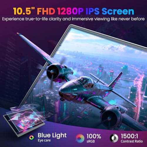 Portable Monitor 10.5 inch 1280P 420 Nits100% sRGB Ultra-Slim Travel Monitor, HDR 16:10 Display with Adjustable Stand &Speakers USB-C HDMI, External Monitor for Laptop PC Phone - size: 10.5 inch